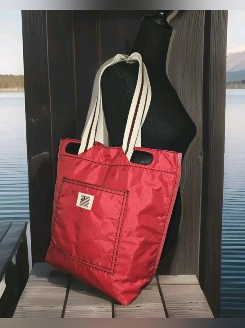 VTG RALPH LAUREN POLO Red Tote Bag Canvas Shoulder Bag Tote 15x13x5